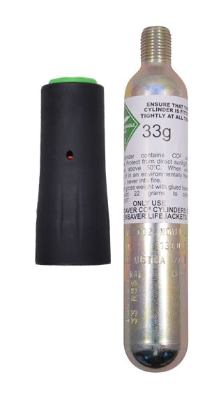 Crewsaver Ersatzpatronen-Set für Crewsaver 150N und 165N Rettungswesten mit Seriennummern beginnend mit L (schwarze Kappe). Patrone 33g – Produktansicht