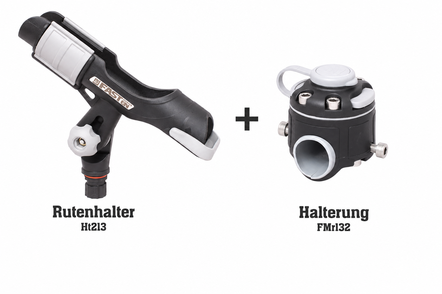 Set: Fasten Rutenhalter + Halterung [Rohr Basis] (Ø30/32mm) für Boote mit Reling