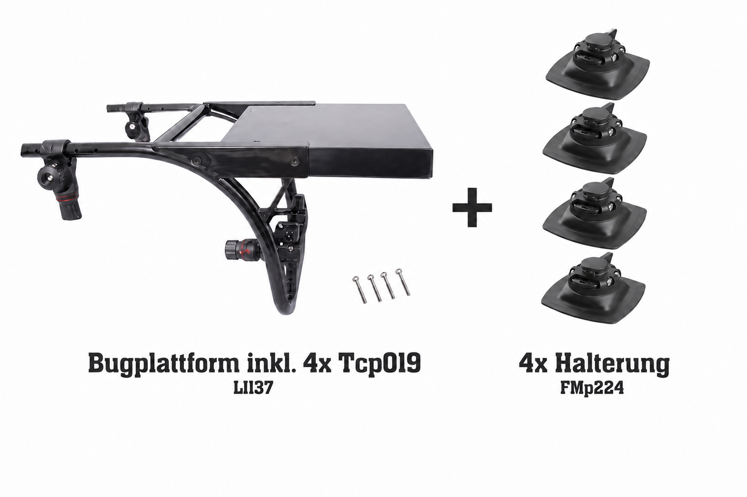 Set: Bugplattform schwarz + 4x Rohrhalter (Ø19 mm) + 4x Halterung (110x110 mm)