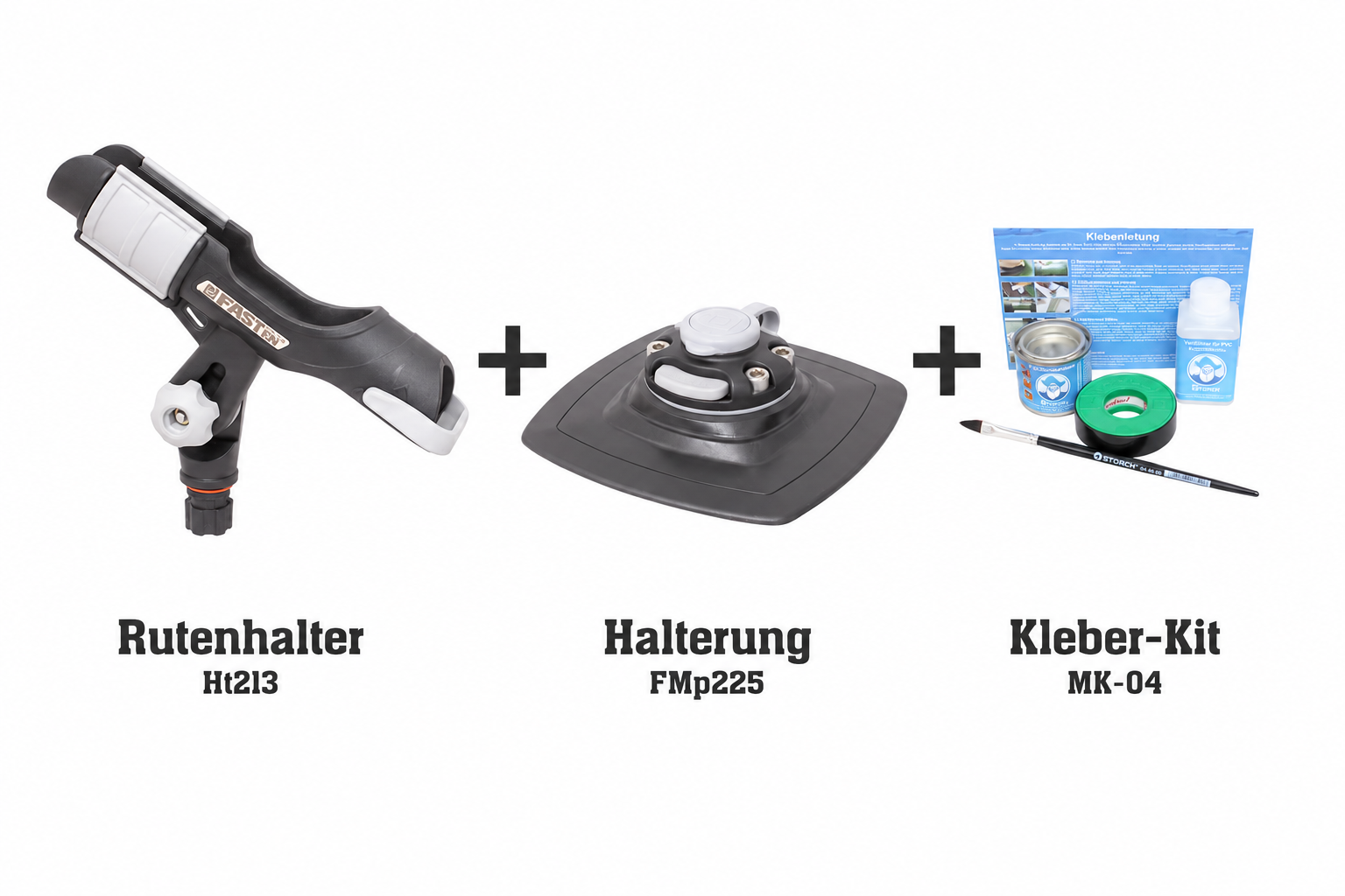 Set: Fasten Rutenhalter + Halterung [PVC Basis] (140x140mm) + Kleber Kit