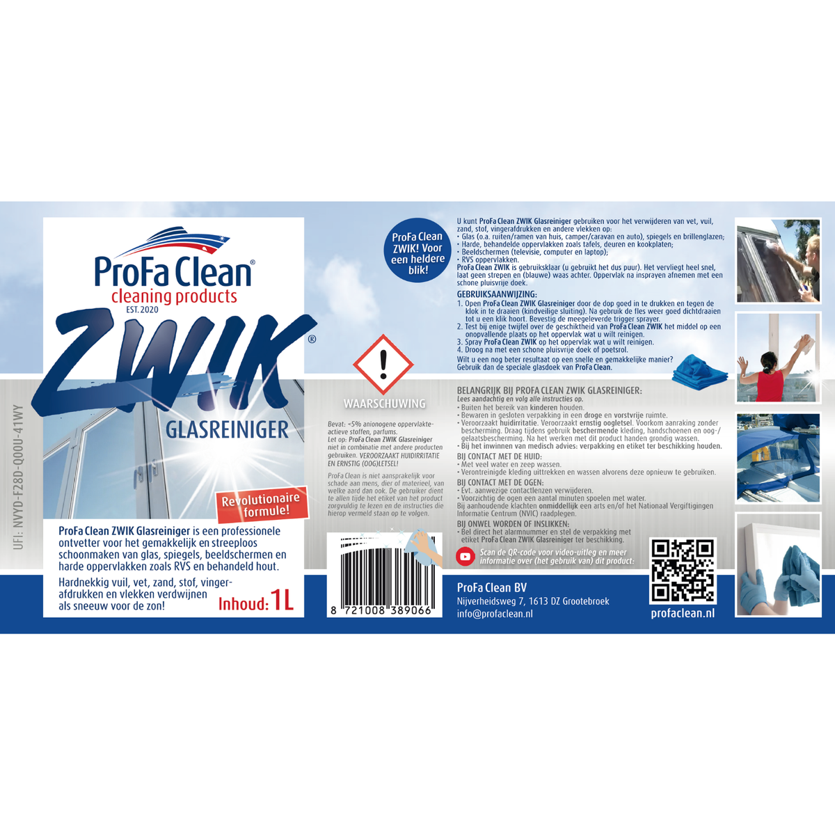 ProFa Clean ZWIK Glasreiniger 1 L mit Mikrofasertuch – Produktdetails