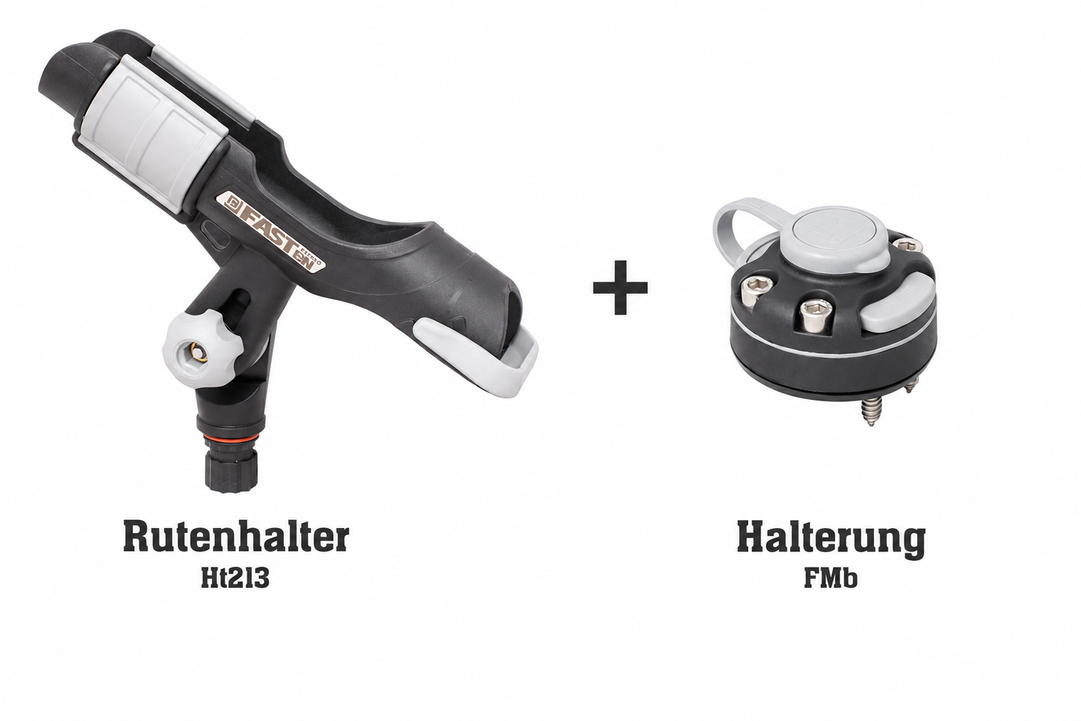 Set: Fasten Rutenhalter + Halterung [Runde Basis] für Holz, Alu, Plastik und Gfk