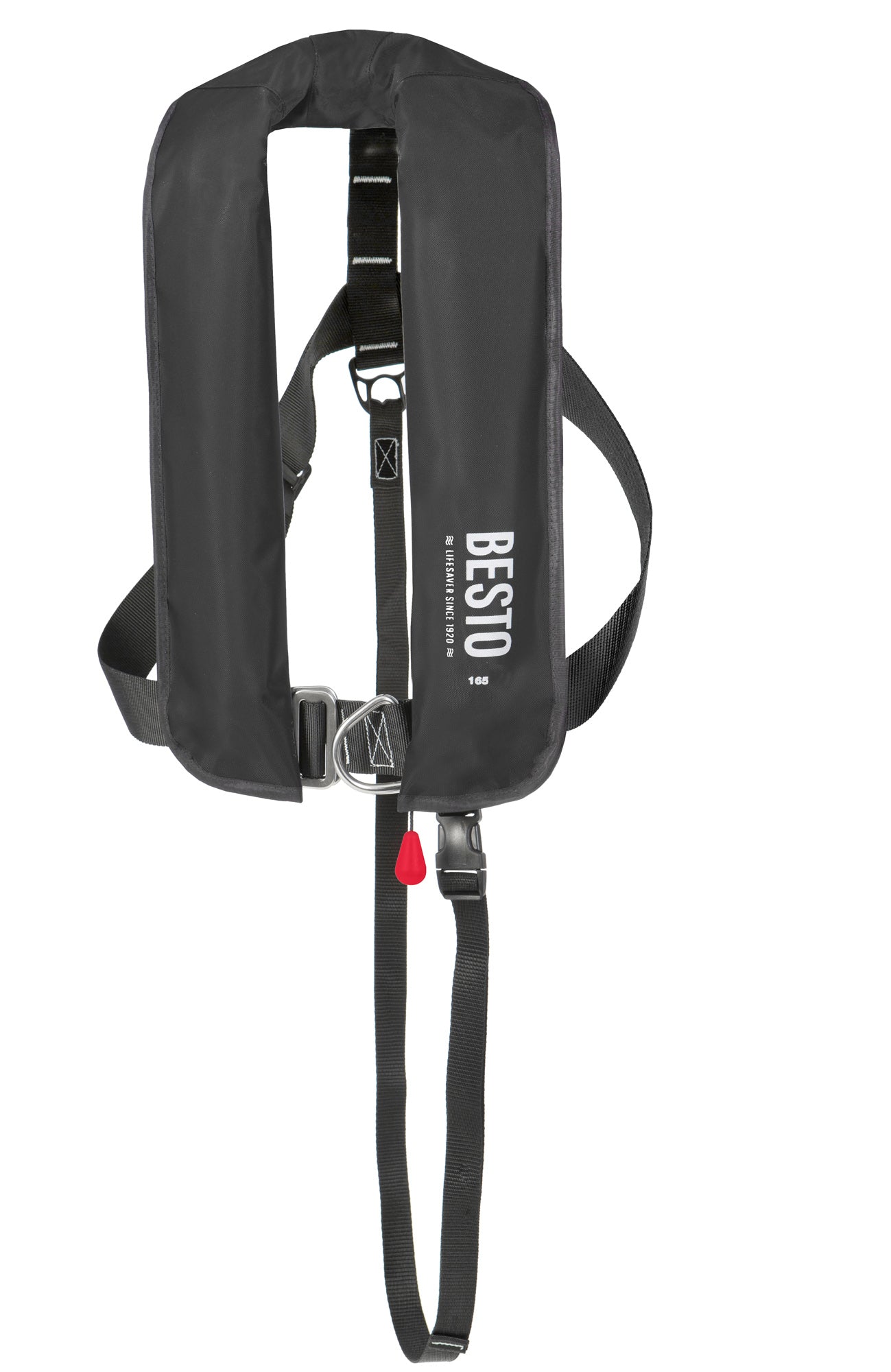 Besto 165N automatische Rettungsweste mit Harness, Schwarz – Produktansicht