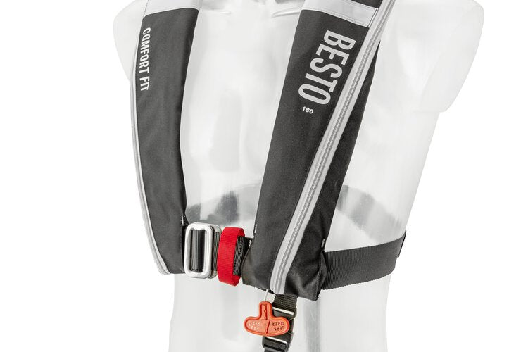 Besto Comfort Fit 180N automatische Rettungsweste mit Harness, Schwarz/Grau – Ansicht 2