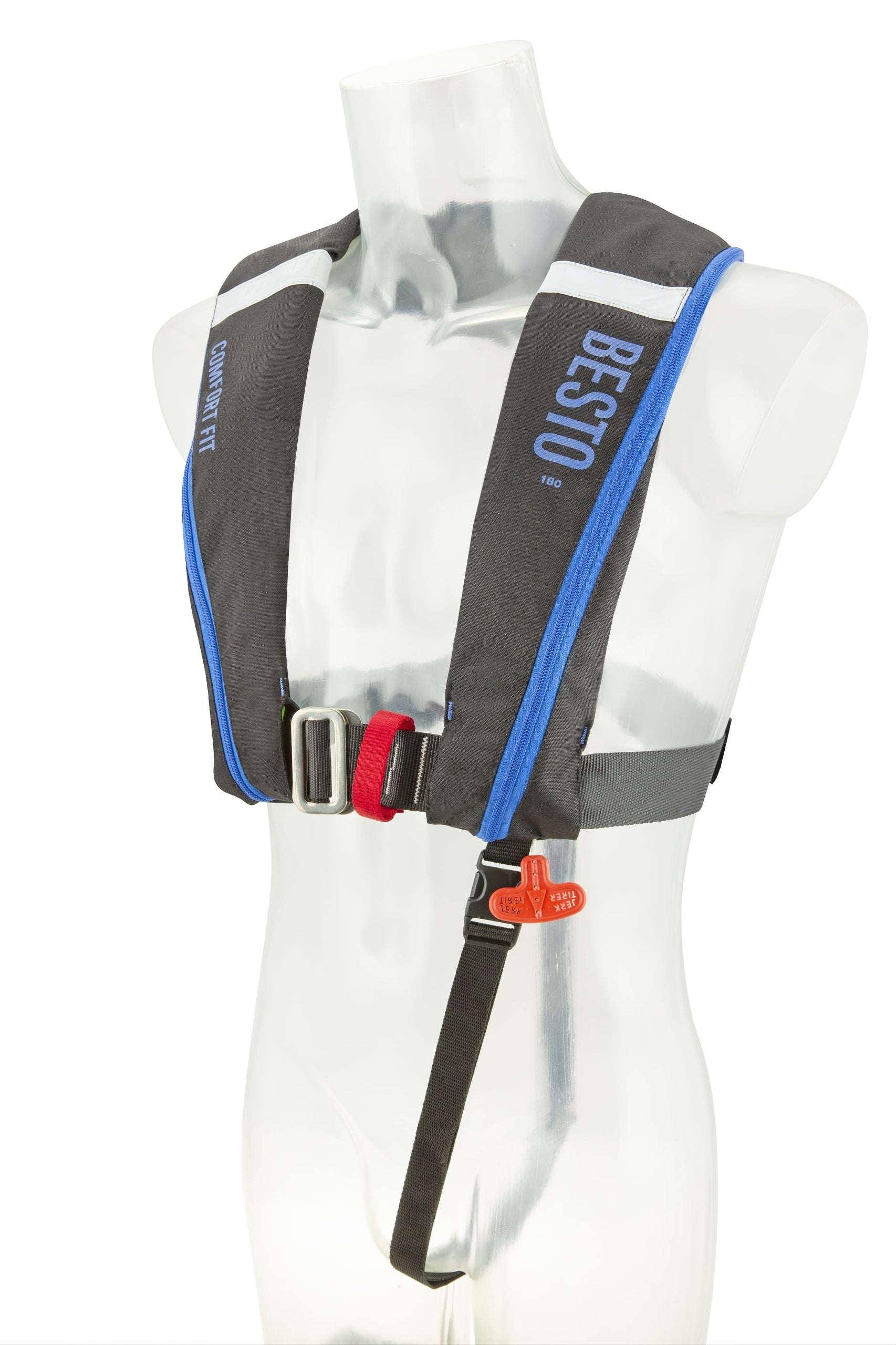 Besto Comfort Fit 180N automatische Rettungsweste mit Harness, Schwarz/Blau – Ansicht 2