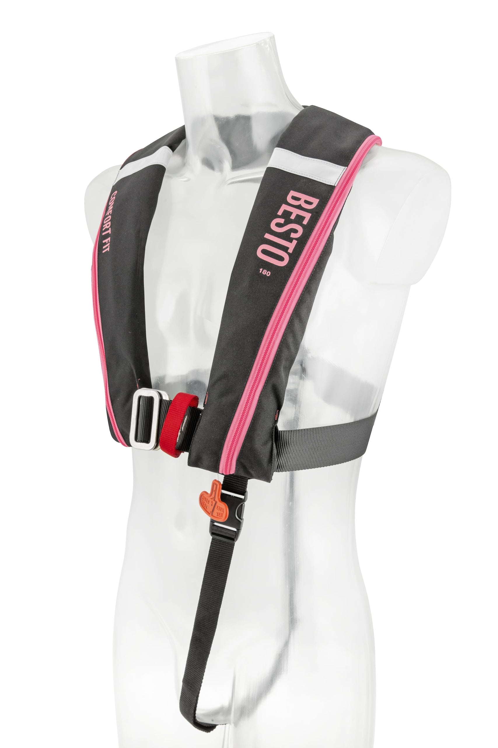Besto Comfort Fit 180N automatische Rettungsweste mit Harness, Schwarz/Rosa – Ansicht 2