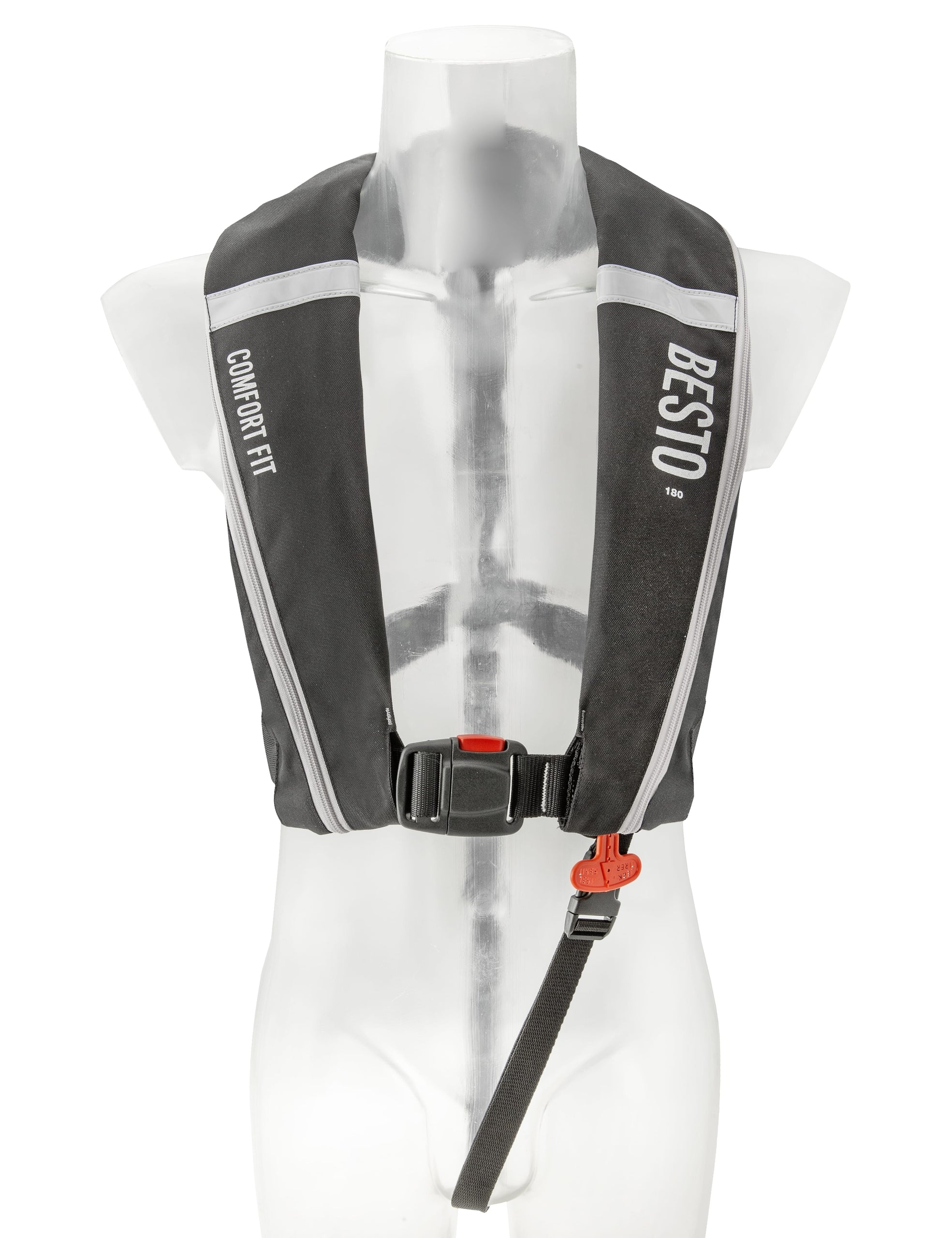 Besto Comfort Fit 180N automatische Rettungsweste ohne Harness, Schwarz/Grau – Produktansicht