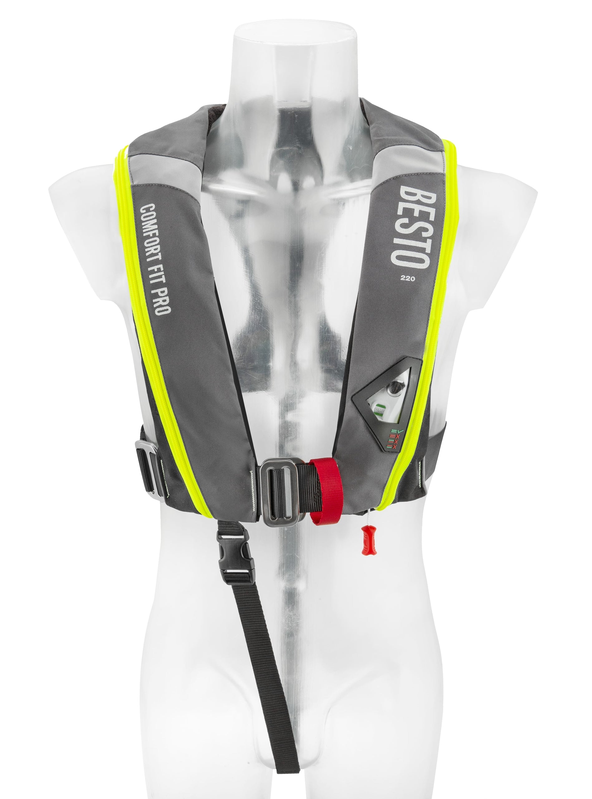 Besto Comfort Fit Pro 220N automatische Rettungsweste mit Harness, Anthrazit/Gelb – Produktansicht