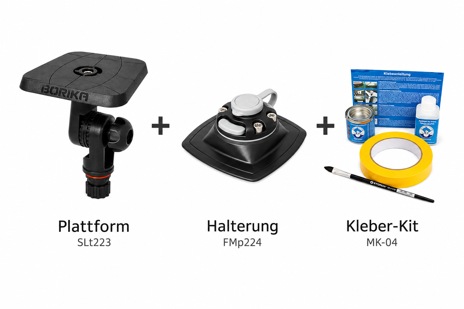 Set: Fasten Plattform (100x100mm) + Halterung [PVC Basis] + Kleber, neigbar