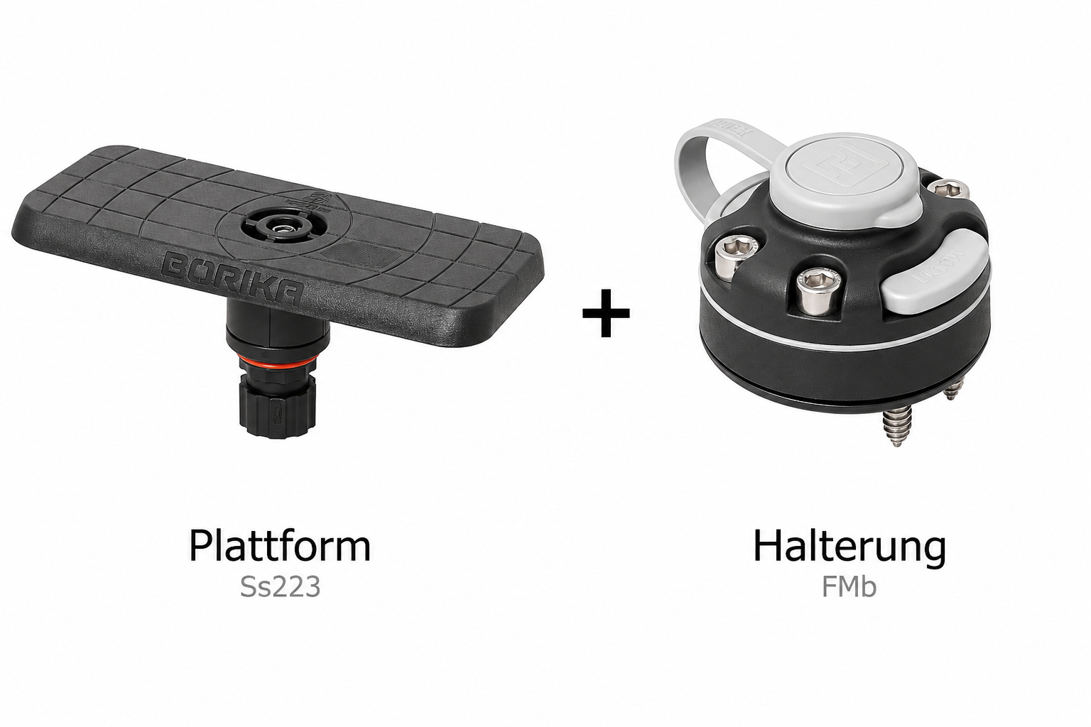 Set: Fasten Plattform (164x68mm) + Halterung [Runde Basis] für Holz, Alu & Gfk