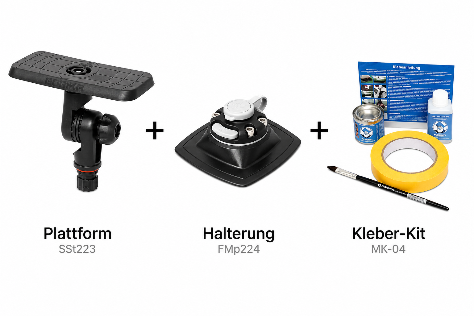 Set: Fasten Plattform (164x68mm) + Halterung [PVC Basis] + Kleber, neigbar