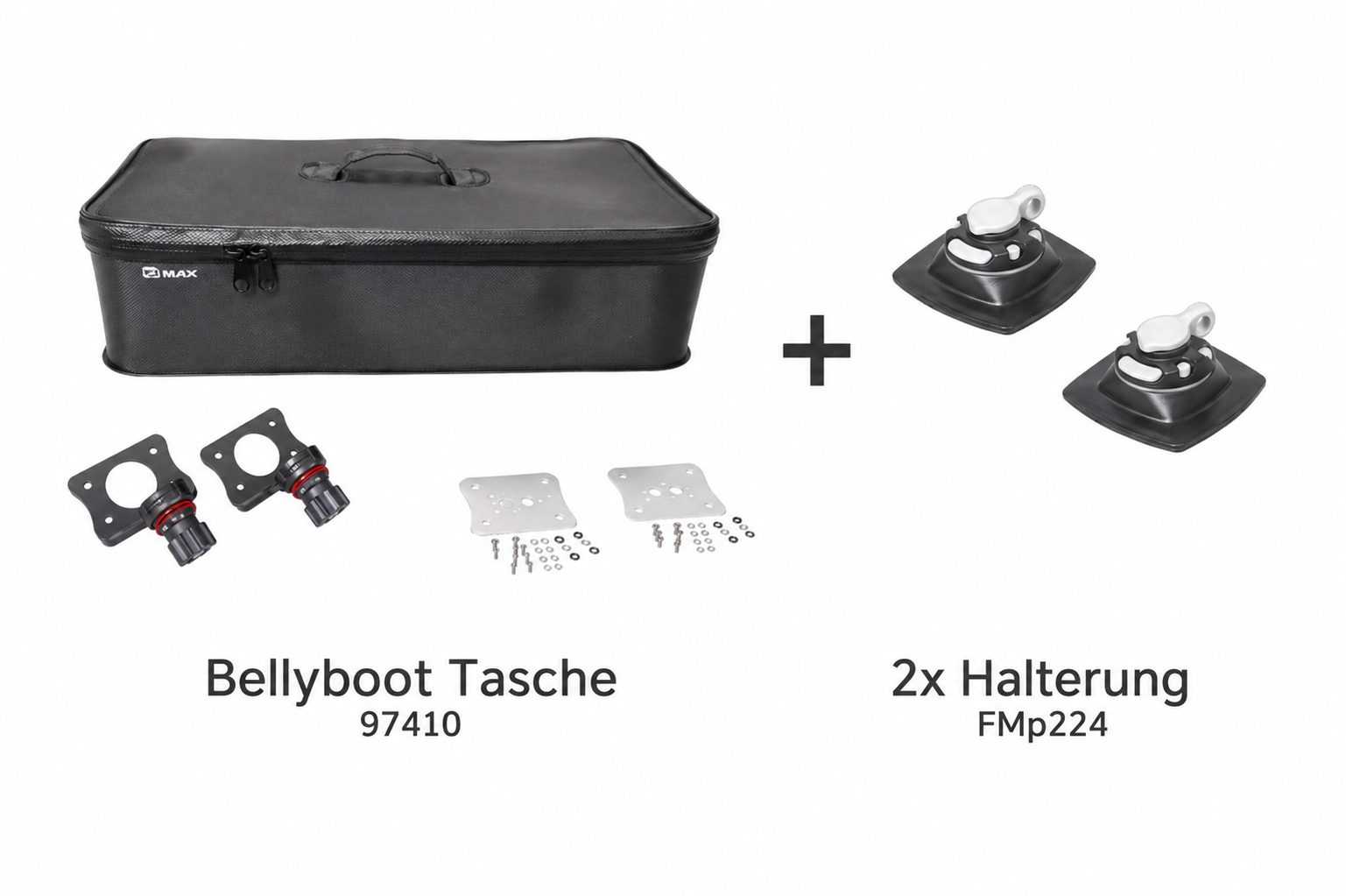 Set: Fasten Tasche [2x Aluminiumwinkel] + 2x Halterung [PVC Basis] (110x110mm)
