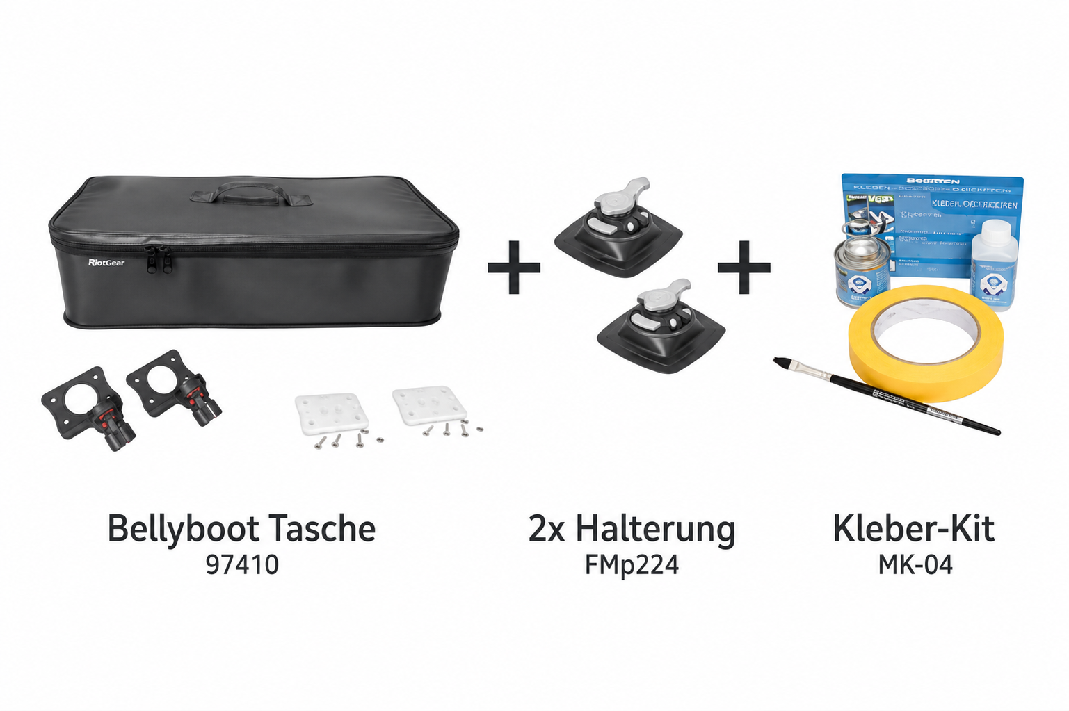 Set: Fasten EVA Belly Tasche + 2x Halterung [PVC Basis] (110x110mm) + Kleber Kit