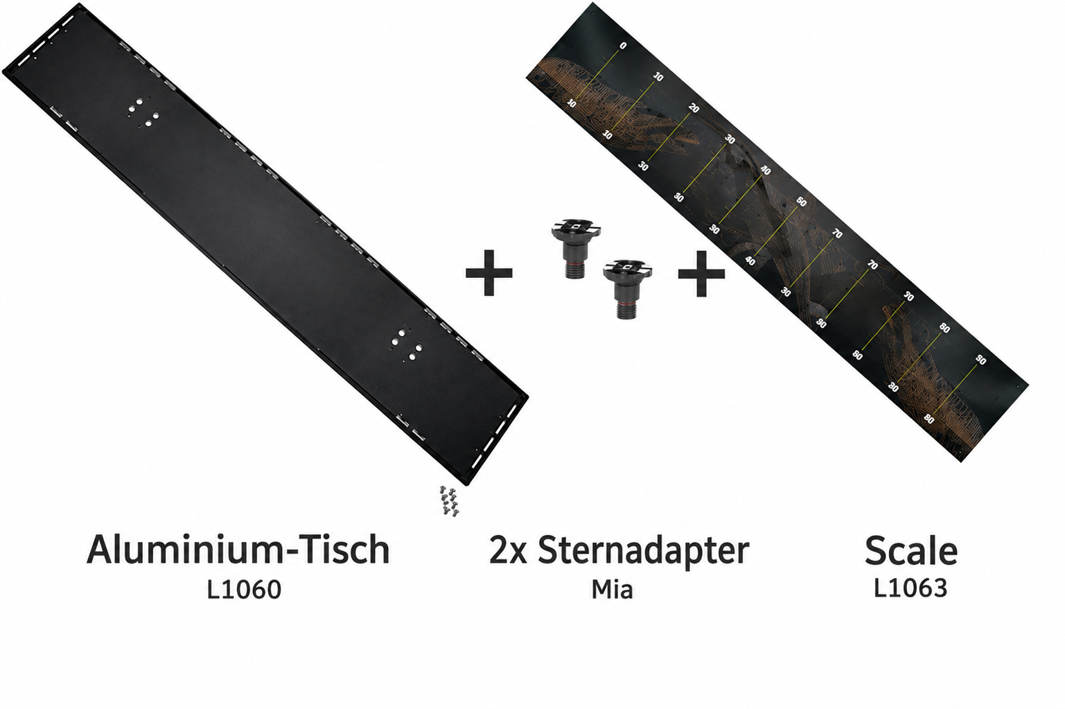 Set: Aluminium-Tisch Boote (1200x200mm) + 2x Fasten Sternadapter + PVC Maßband
