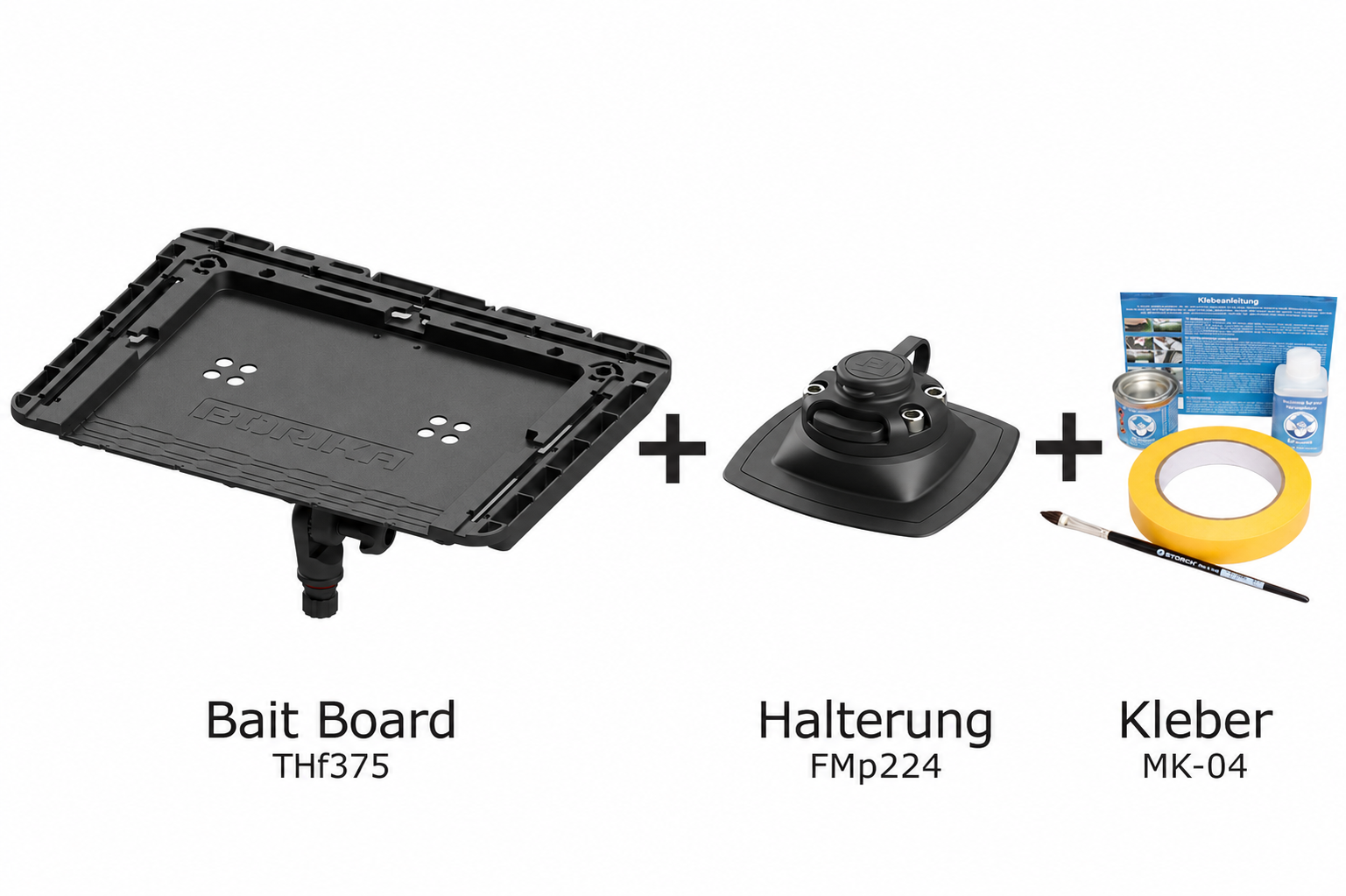Set: Fasten Bait Board + Halterung [PVC Basis] (110x110 mm) + Kleber, Bellyboot