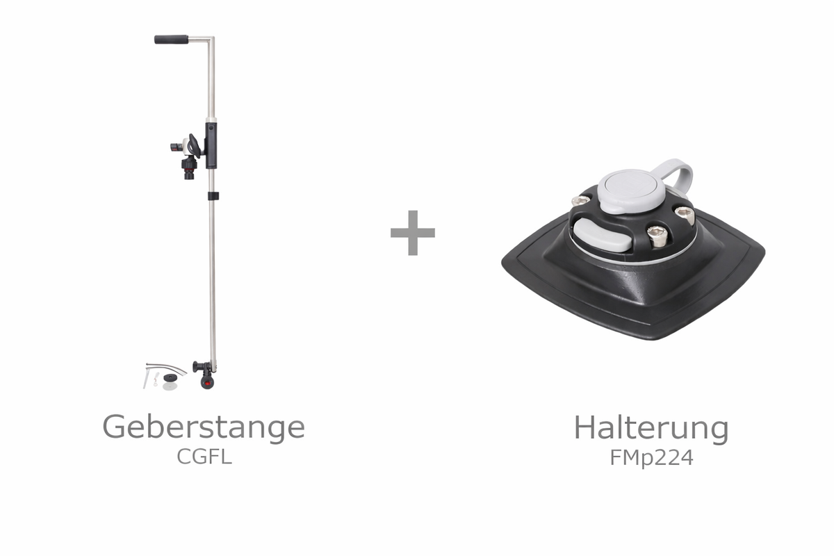Set: Fasten Geberstange 850 mm für Garmin & Lowrance + PVC Basis (110 × 110 mm)