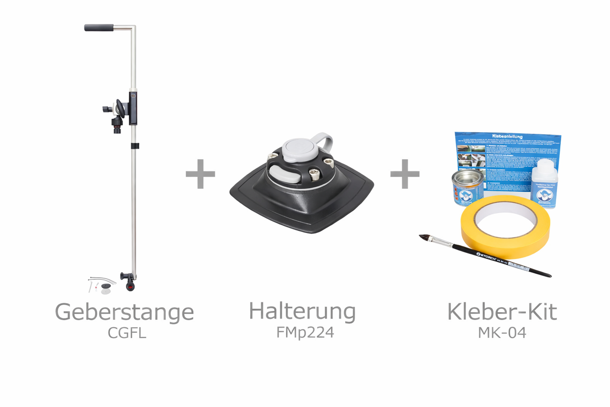 Set: Fasten Geberstange 850 mm für Garmin & Lowrance + PVC Basis (110 × 110 mm) + Kleber Kit