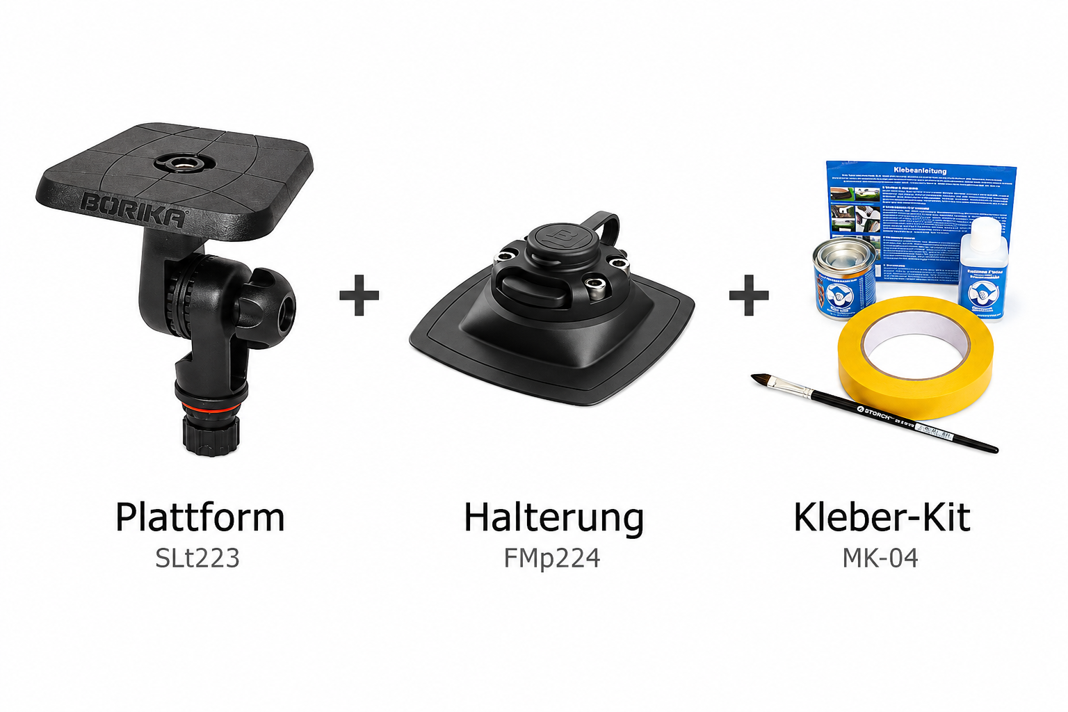 Set: Fasten Plattform (100x100mm) + Halterung [PVC Basis] + Kleber, neigbar