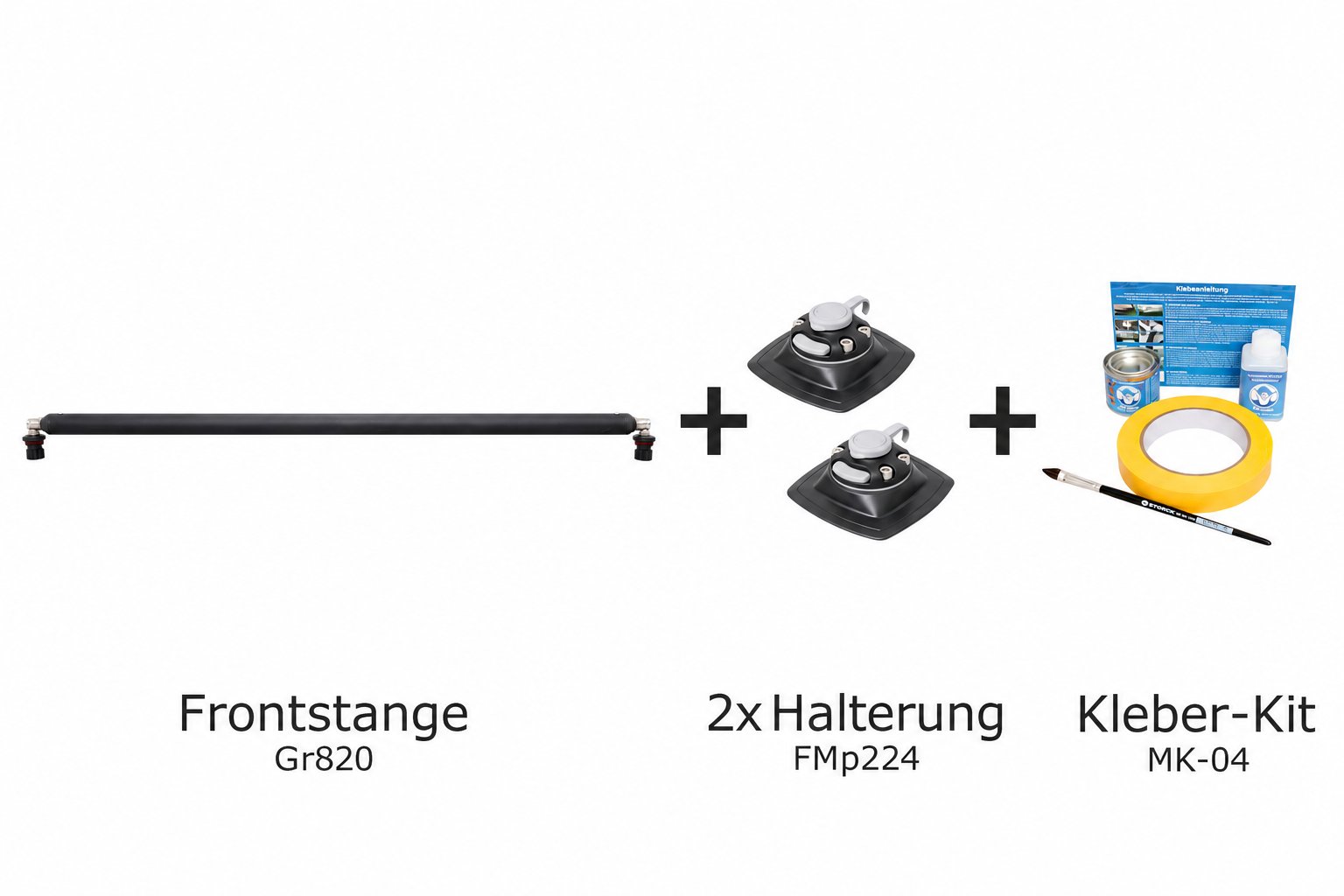 Set: Fasten Frontstange + 2x Halterung [PVC Basis] (110x110mm) + Kleber Kit