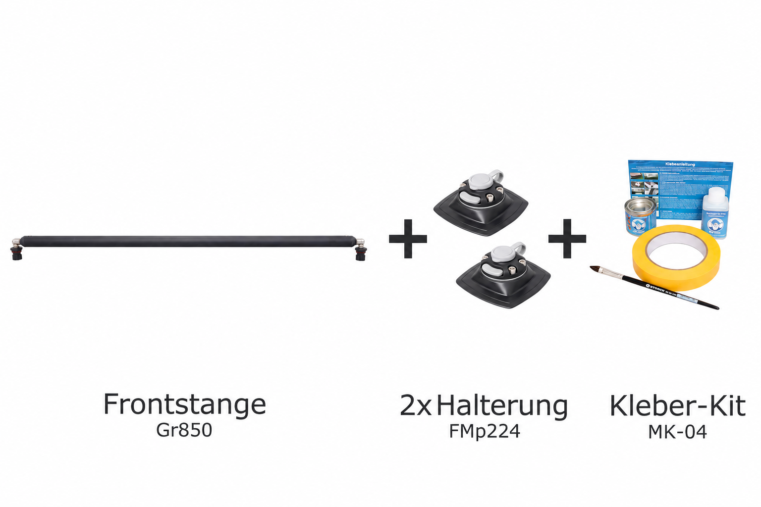 Set: Fasten Frontstange + 2x Halterung [PVC Basis] (110x110mm) + Kleber Kit