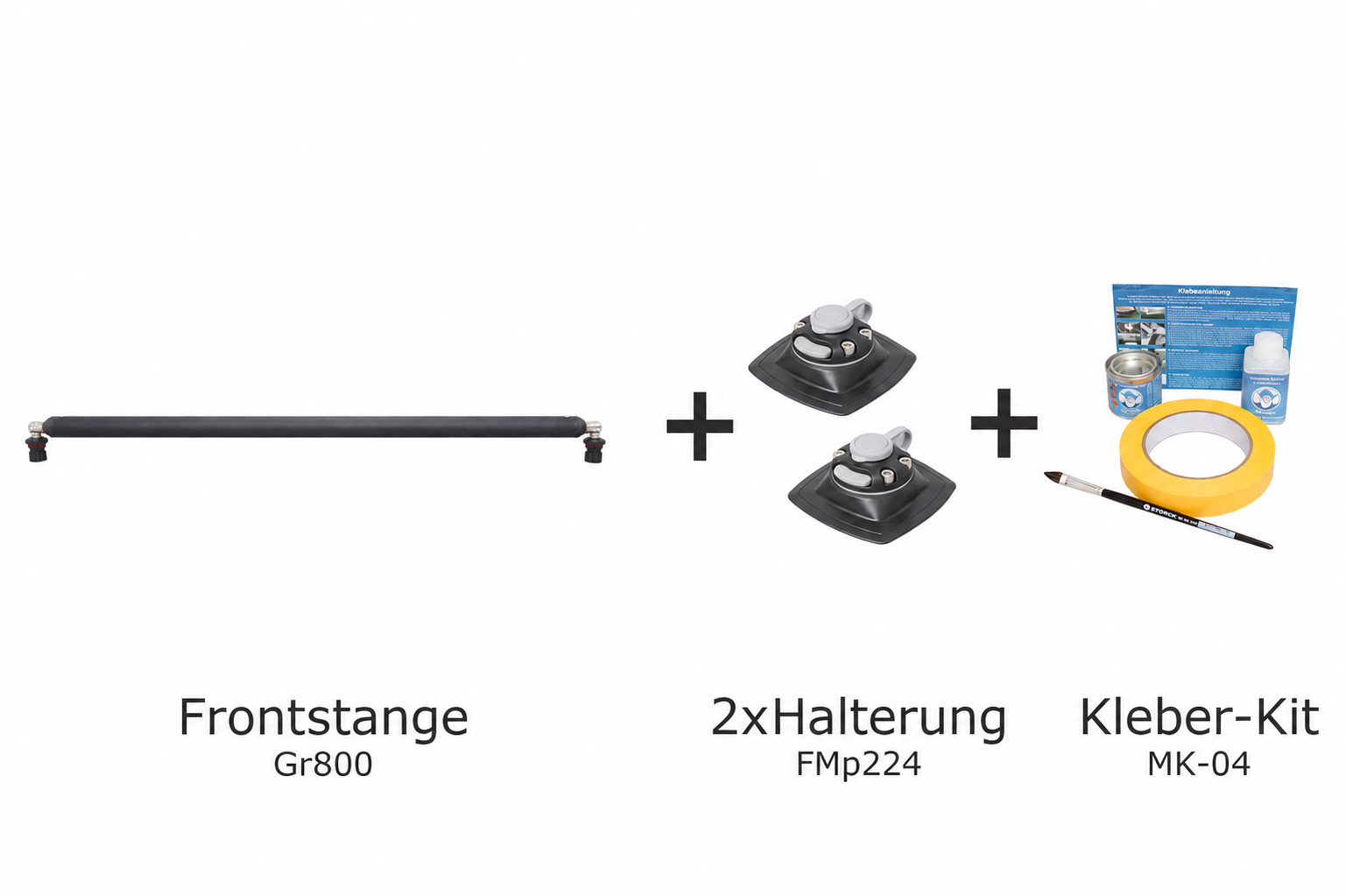 Set: Fasten Frontstange + 2x Halterung [PVC Basis] (110x110mm) + Kleber Kit