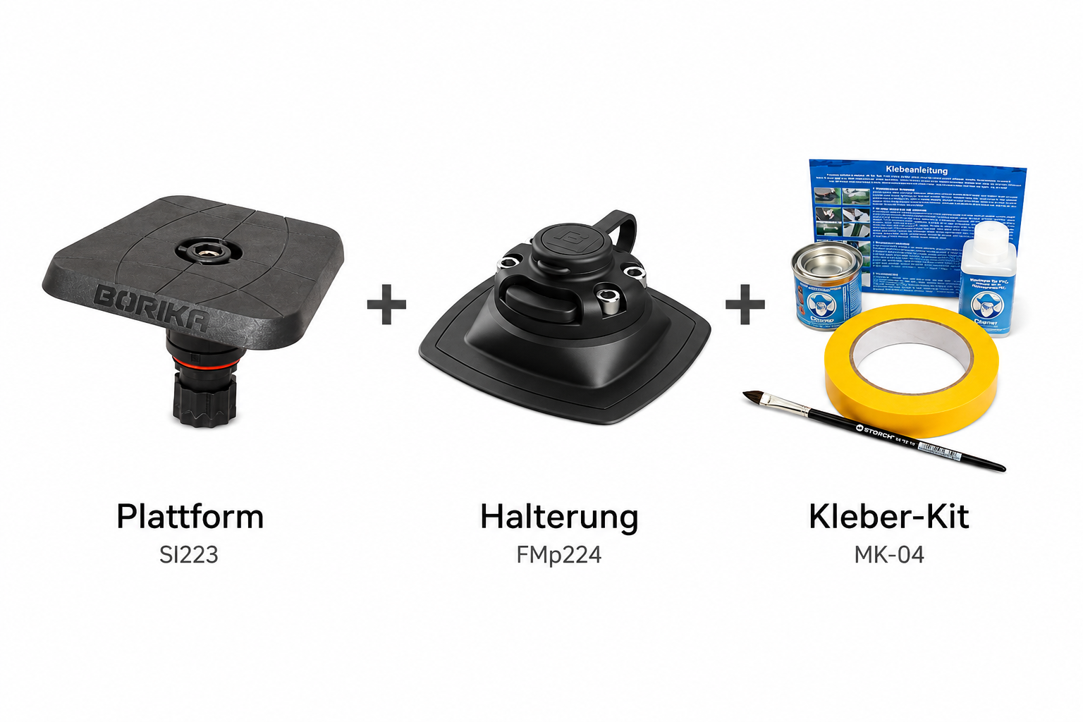 Set: Fasten Plattform (100x100mm) + Halterung [PVC Basis] (110x110mm) + Kleber