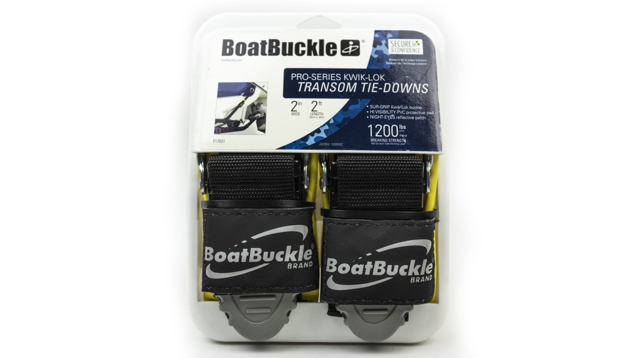 BoatBuckle Pro Series Kwik-Lok Heck-Zurrgurte 2 Zoll × 4 Fuß, 2 Stück – Produktansicht