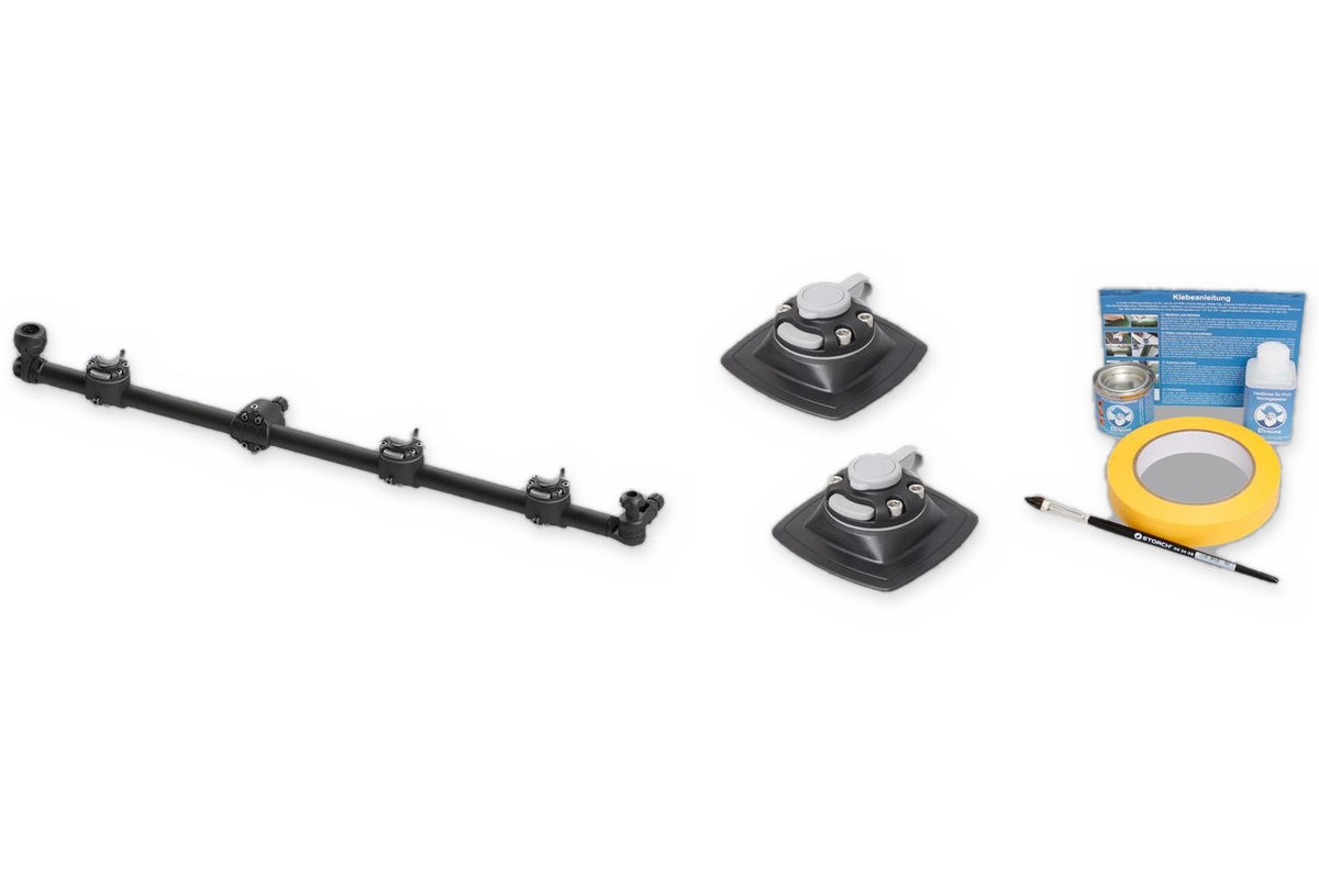 Set: Fasten seitliche Reling + 2 x PVC Basis (110×110 mm) + Kleber Kit