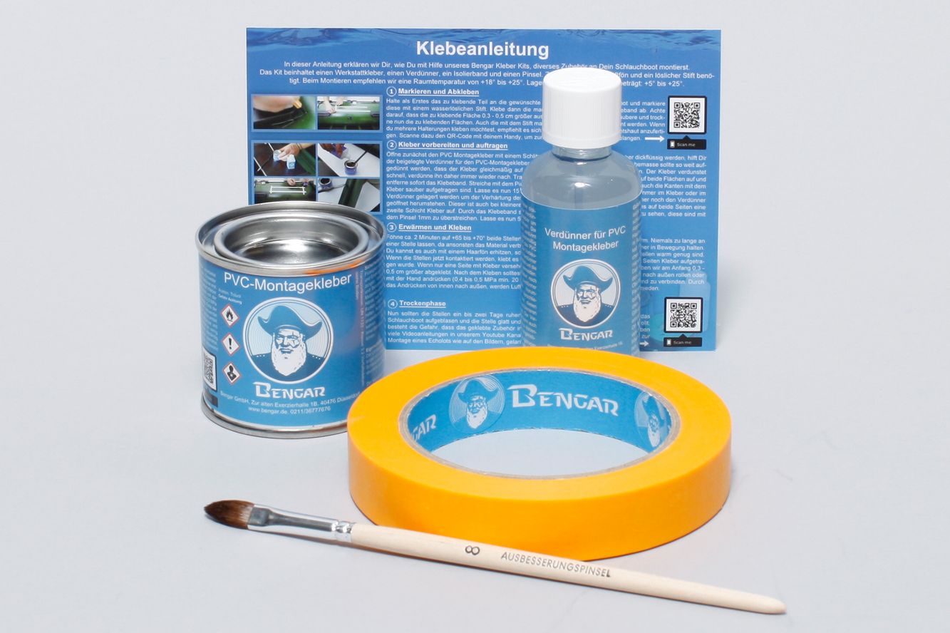 Bengar Kleber Kit für Schlauchboote: PVC Kleber + Kleberverdünner + Pinsel + Klebeband