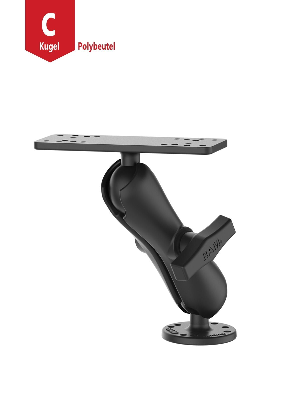 RAM Mounts Aufbau-Set - runde Basisplatte (AMPS), mittlerer Verbindungsarm, Adapterplatte (mit Universal-Lochraster), C-Kugel (1,5 Zoll), im Polybeute