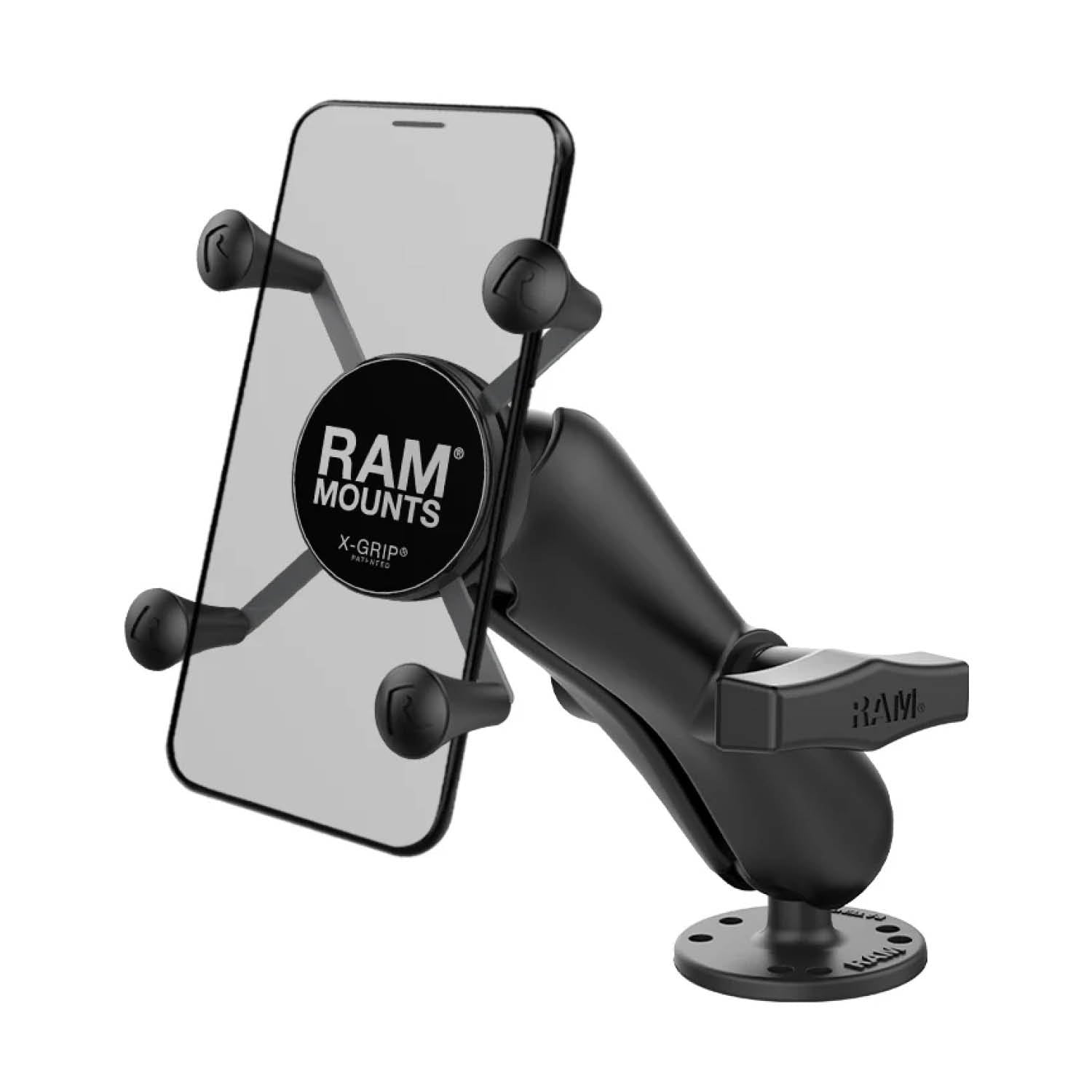 RAM Mounts X-Grip Aufbauhalterung für Smartphones - Bis 82,55 mm Breite - Mittlerer Verbindungsarm - Runde Basisplatte (AMPS) - C-Kugel (1,5 Zoll) - Schrauben-Set – Produktansicht