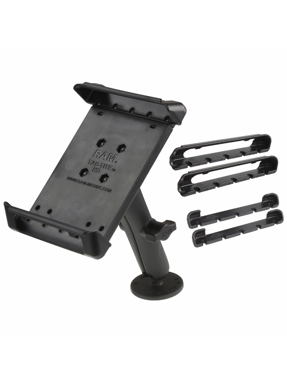 RAM Mounts Tab-Tite Aufbau-Set für bis zu 7 Zoll Tablets - B-Kugel (1 Zoll) - 2x Runde Basisplatten (AMPS) - Langer Verbindungsarm (ca. 152,4 mm) – Produktansicht
