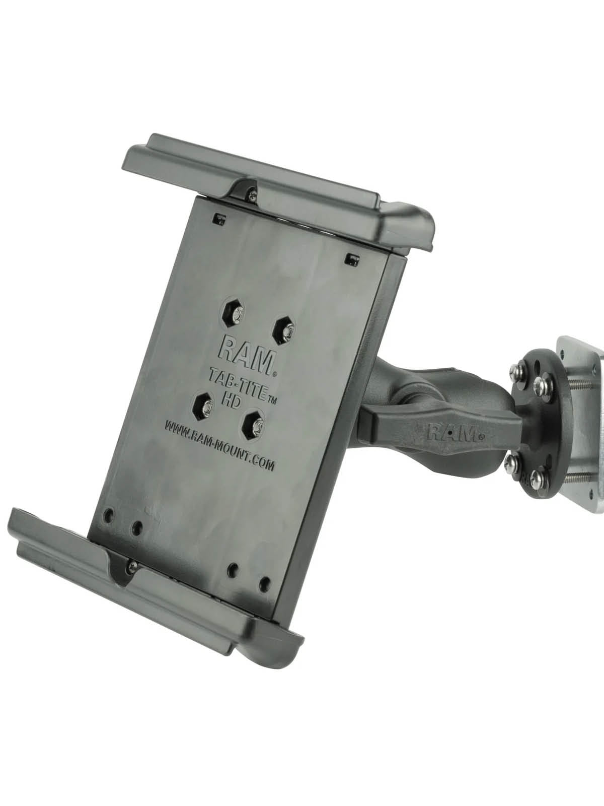 RAM Mounts Tab-Tite Halterungs-Set für Tablets bis zu 8 Zoll (Mit Schutzhülle) - B-Kugel (1 Zoll) mit Verstärkungsplatte - 2x Runde Basisplatten (AMPS) - Mittlerer Verbindungsarm (ca. 94,74 mm) – Produktansicht