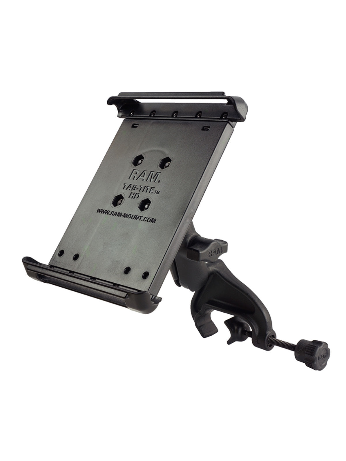 RAM Mounts Luftfahrt-Set mit Tab-Tite Halterung für iPad mini (A17 Pro) & mini 6 (mit & ohne dünne Schutzhülle) - B-Kugel (1 Zoll) - Steuerhorn-Klammer (15,87 - 31,75 mm Klemmbereich) - Mittlerer Verbindungsarm (ca. 94,74 mm) – Produktansicht