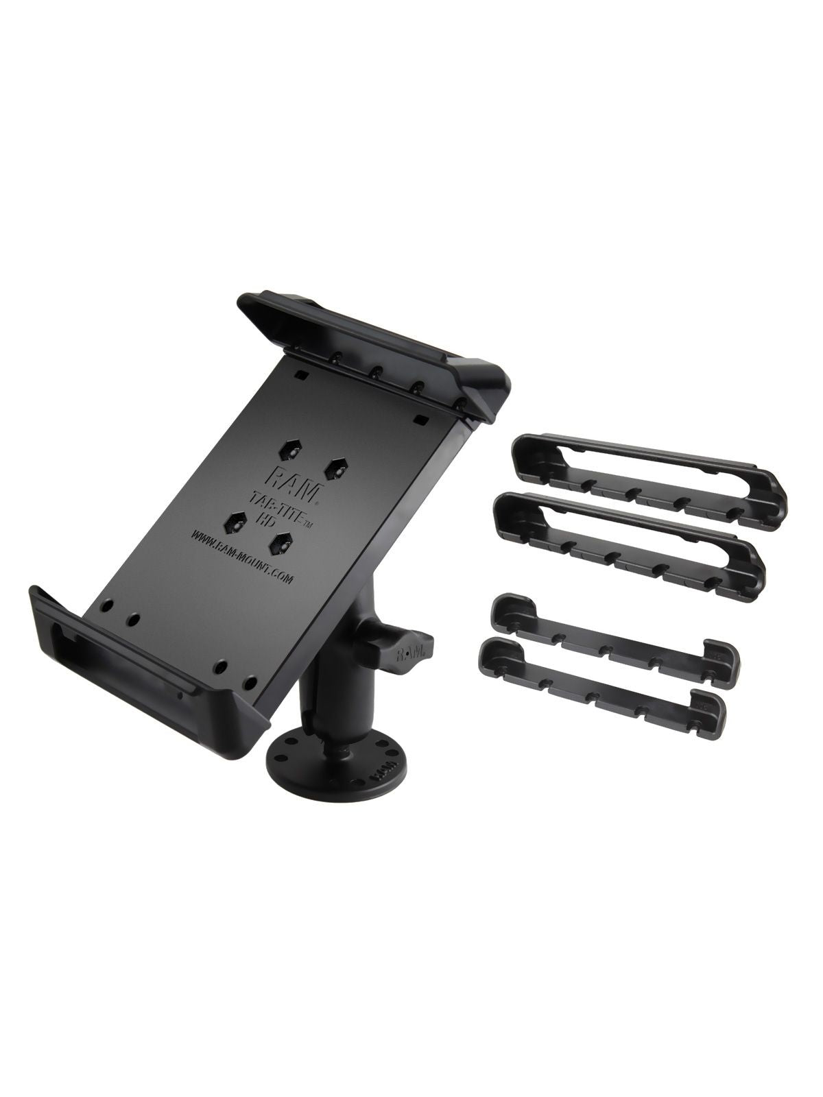 RAM Mounts Tab-Tite Universalhalterung-Set für 7 Zoll Tablets - B-Kugel (1 Zoll) - 2x Runde Basisplatten (AMPS) - Mittlerer Verbindungsarm (ca. 94,74 mm) - Schrauben-Set – Produktansicht