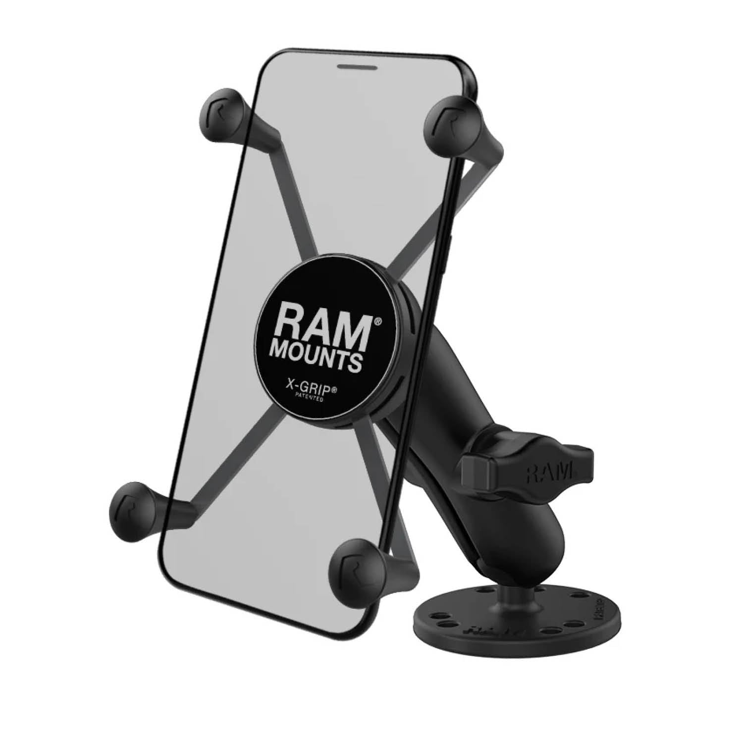 RAM Mounts X-Grip Aufbauhalterung für Smartphones - Bis 114,3 mm Breite - Mittlerer Verbindungsarm - Runde Basisplatte (AMPS) - B-Kugel (1 Zoll) - Schrauben-Set – Produktansicht