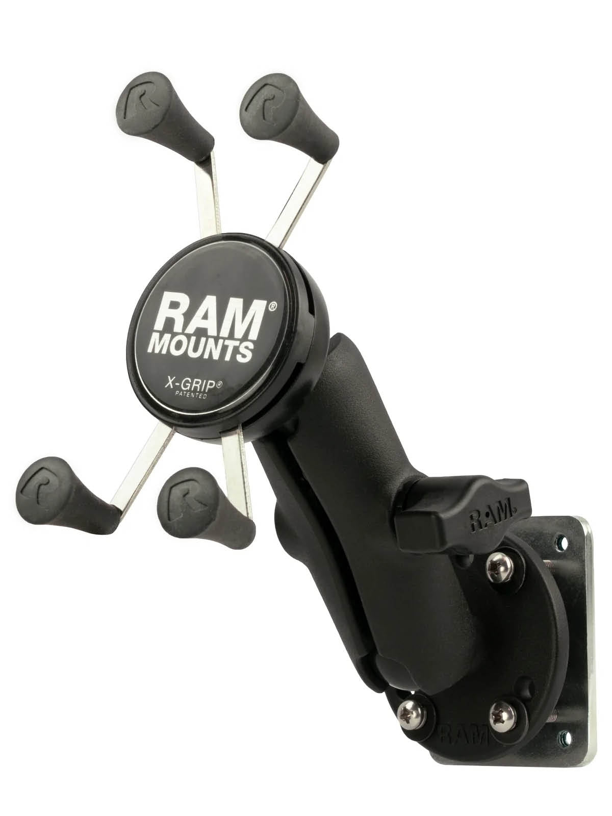 RAM Mounts Aufbau-Set mit X-Grip Halterung für Smartphones (Bis 82,55 mm Breite) - B-Kugel (1 Zoll) - Runde Basisplatte mit Gegenplatte - Mittlerer Verbindungsarm (ca. 94,74 mm) – Produktansicht