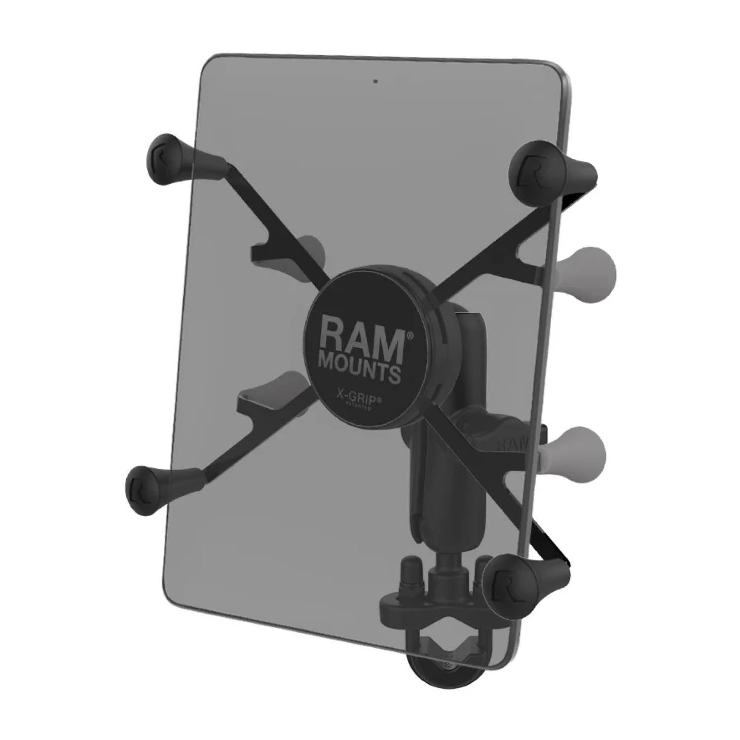 RAM Mounts X-Grip Lenker-Halterung für 7-8 Zoll Tablets - Mittlerer Verbindungsarm - U-Bügel Basis (Durchmesser 12,7 mm bis 31,75 mm) - B-Kugel (1 Zoll) – Produktansicht