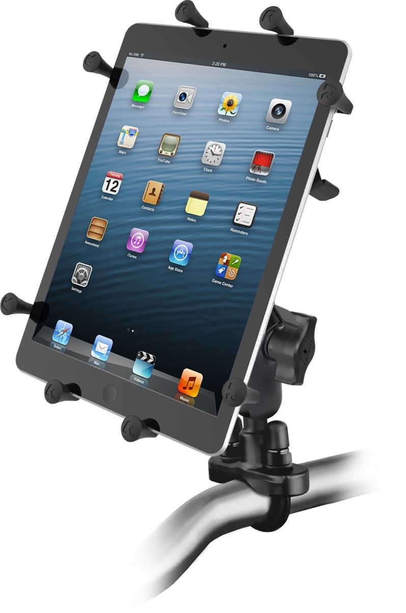 RAM Mounts X-Grip Lenker-Halterung für 9-11 Zoll Tablets - Runde Basiskugel - Mittlerer Verbindungsarm - U-Bügel Basis (Durchmesser 12,7 mm bis 31,75 mm) - B-Kugel (1 Zoll) – Produktansicht