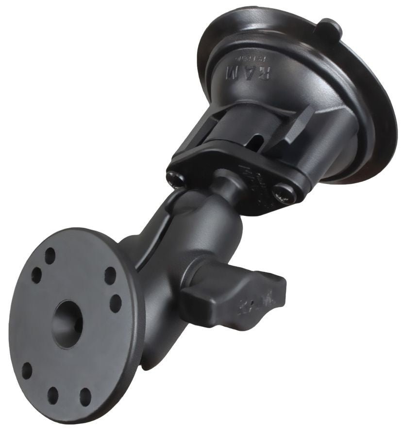 RAM Mounts Saugfuss-Set mit AMPS-Anbindung - kurzer Verbindungsarm, Diamond-Basisplatte (Trapez), runde Basisplatte (AMPS), B-Kugel (1 Zoll), im Polyb – Produktansicht