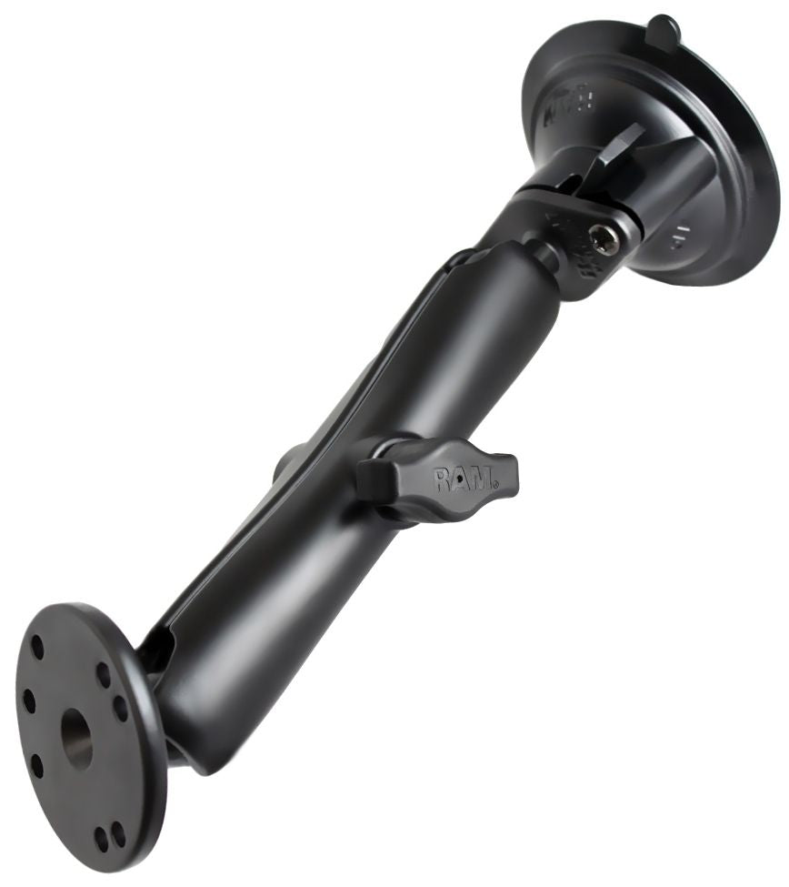 RAM Mounts Saugfuss-Set mit AMPS-Anbindung - langer Verbindungsarm, Diamond-Basisplatte (Trapez), runde Basisplatte (AMPS), B-Kugel (1 Zoll), im Polyb – Produktansicht