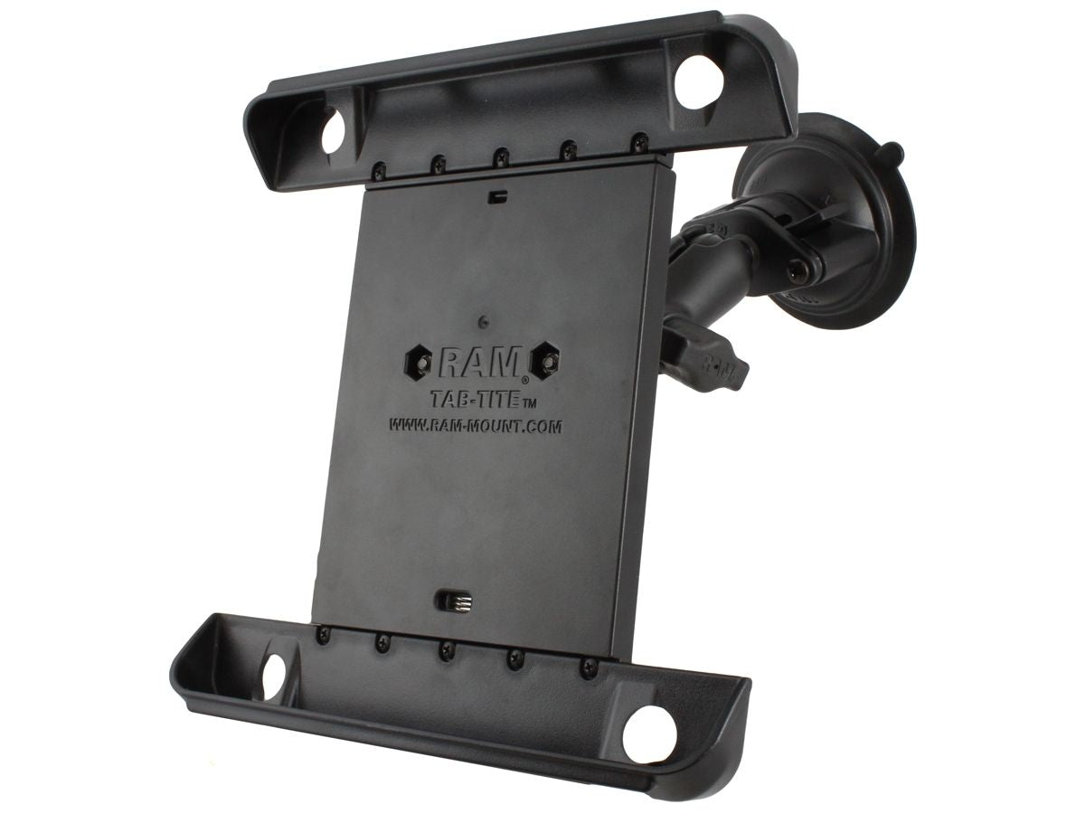 RAM Mounts Saugfuss-Halterung für 10 Zoll Tablets - mittlerer Verbindungsarm, Diamond-Basisplatte (Trapez), runde Basisplatte (AMPS), Tab-Tite Halteschale, B-Kugel (1 Zoll) – Produktansicht