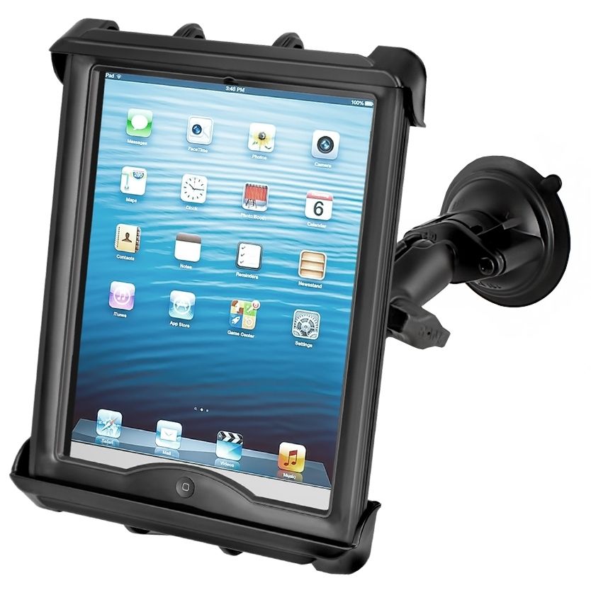 RAM Mounts Saugfuss-Halterung für 10 Zoll Tablets - mittlerer Verbindungsarm, Diamond-Basisplatte (Trapez), runde Basisplatte (AMPS), Tab-Tite Halteschale, B-Kugel (1 Zoll) – Produktansicht