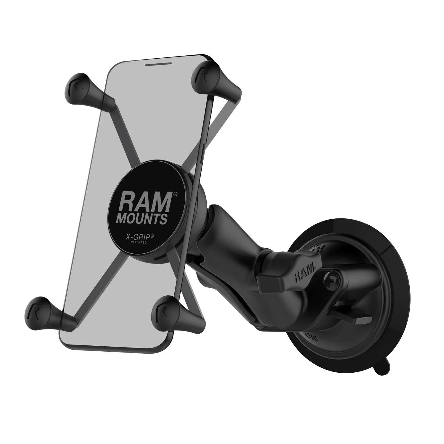 RAM Mounts X-Grip Saugfuß-Halterung für Smartphones - Bis 114,3 mm Breite - Mittlerer Verbindungsarm - Saugfuß mit Trapez-Basiskugel - B-Kugel (1 Zoll) - Schrauben-Set – Produktansicht
