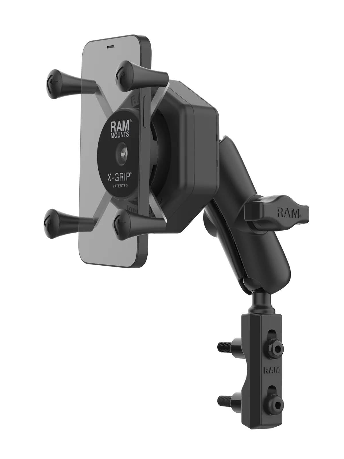 RAM Mounts X-Grip Motorrad-Halterung für Smartphones bis 82,6 mm Breite mit Vibe-Safe Adapter - B-Kugel (1 Zoll), mittlerer Verbindungsarm – Produktansicht