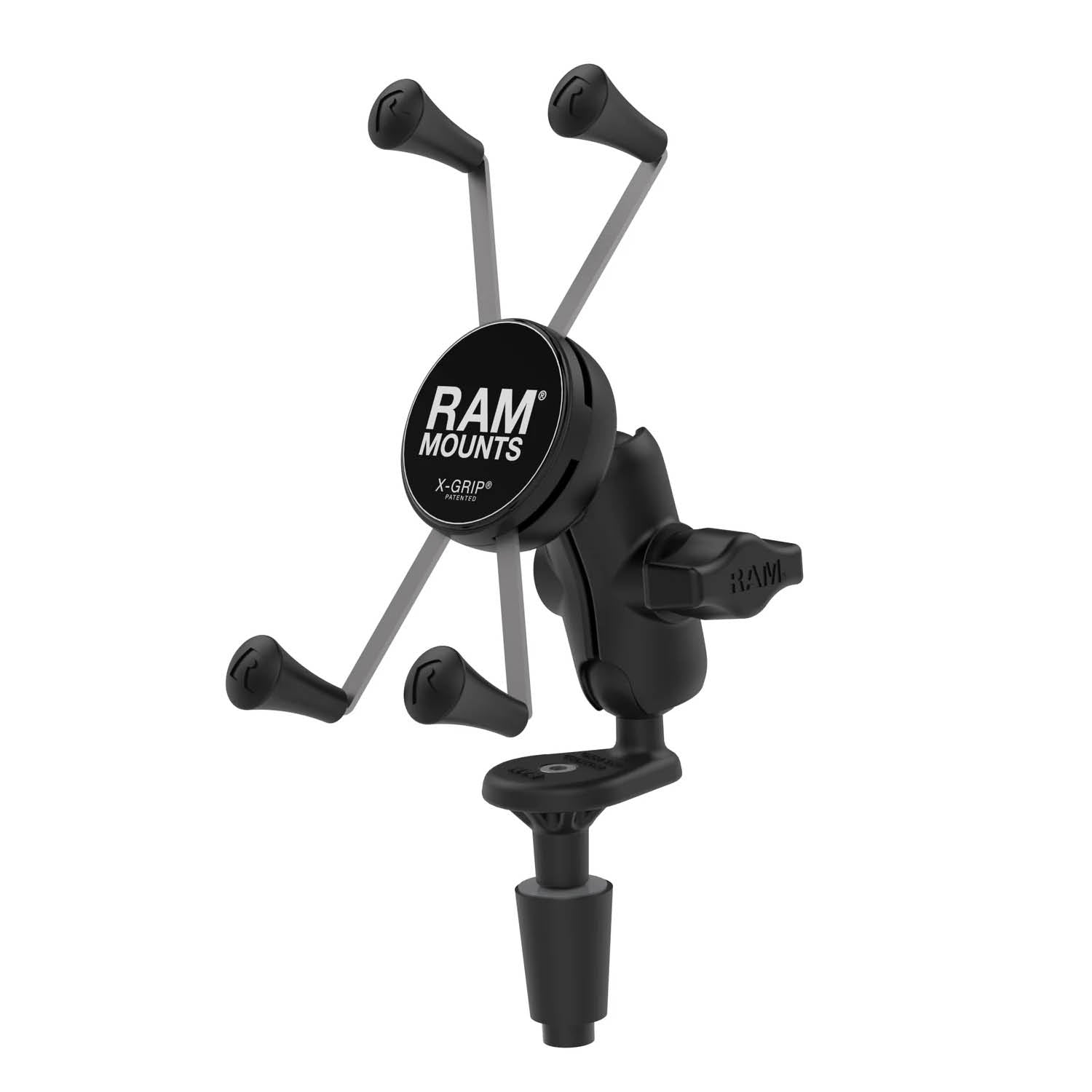 RAM Mounts X-Grip Motorrad-Halterung für Smartphones - Bis 114,3 mm Breite - Kurzer Verbindungsarm - Lenkerkopf-Adapter (Durchmesser 12 mm bis 38 mm) - B-Kugel (1 Zoll) - Schrauben-Set – Produktansicht