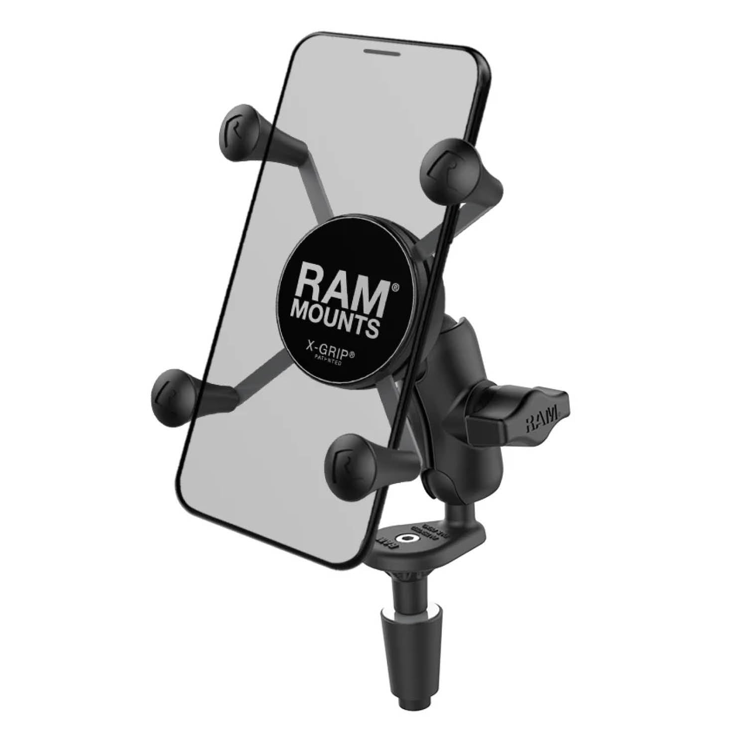 RAM Mounts X-Grip Motorrad-Halterung für Smartphones - Bis 82,55 mm Breite - Kurzer Verbindungsarm - Lenkerkopf-Adapter (Durchmesser 12 mm bis 38 mm) - B-Kugel (1 Zoll) - Schrauben-Set – Produktansicht