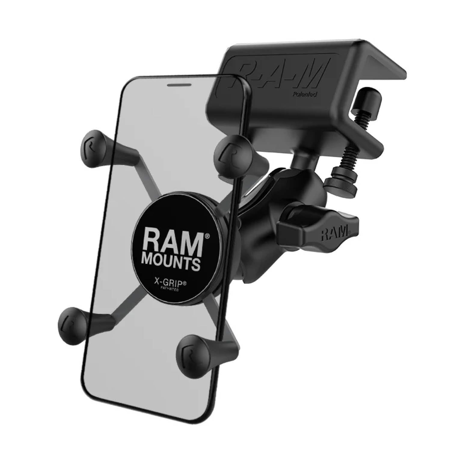 RAM Mounts X-Grip Luftfahrt-Panelhalterung für Smartphones - Bis 82,55 mm Breite - Kurzer Verbindungsarm - Panelklammer (Klemmbereich max. 15,87 mm) - B-Kugel (1 Zoll) - Schrauben-Set – Produktansicht