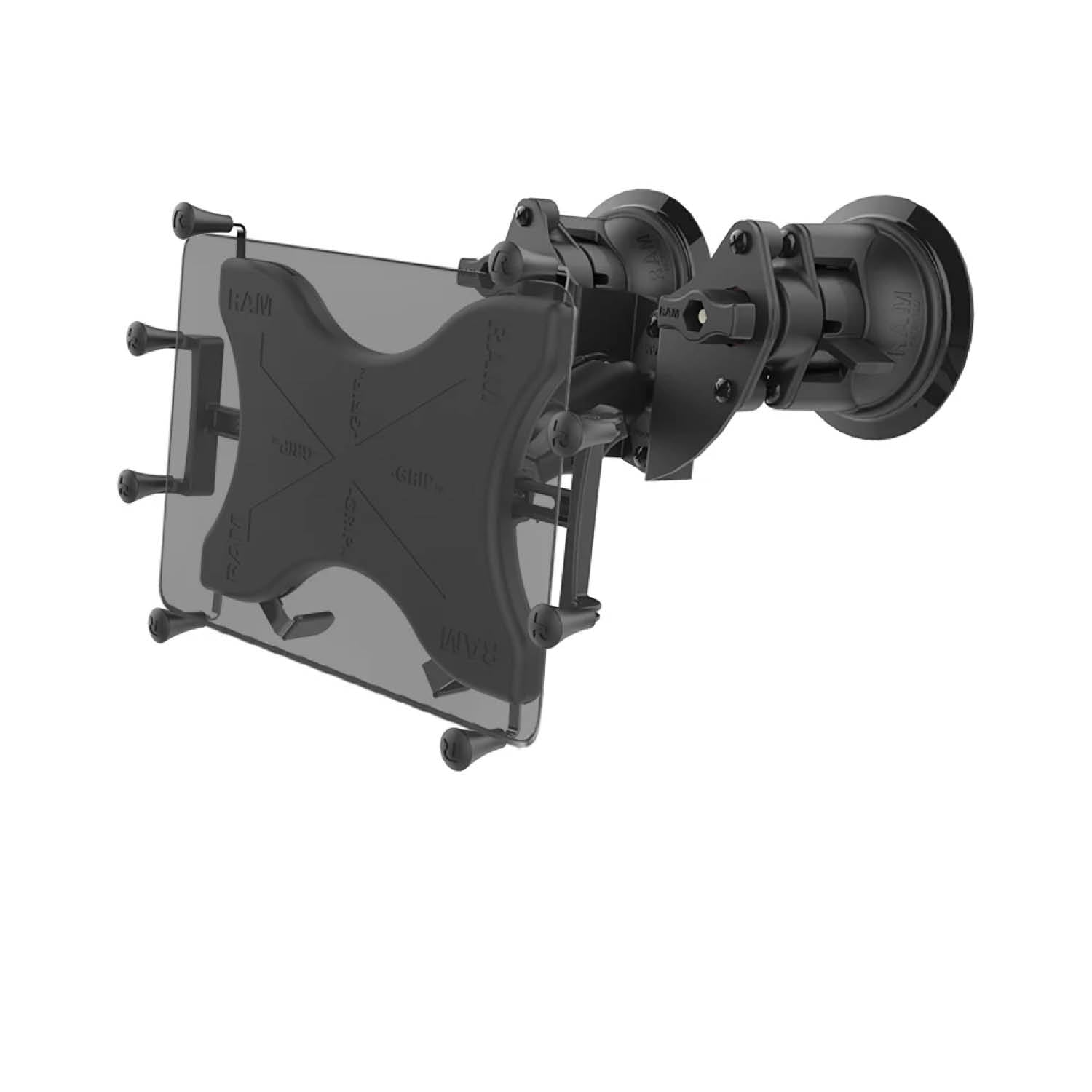 RAM Mounts X-Grip Doppel-Saugfuß-Halterung (Gewölbte Oberflächen) für 12-13 Zoll Tablets - Runde Basiskugel - Mittlerer Verbindungsarm - Saugfuß mit Trapez Basiskugel - B-Kugel (1 Zoll) - Schrauben-Set – Produktansicht