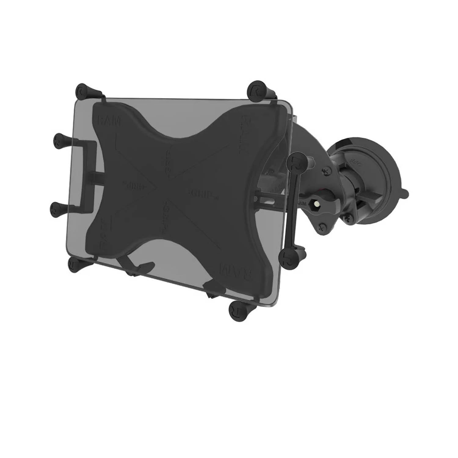 RAM Mounts X-Grip Doppel-Saugfuß-Halterung (Gewölbte Oberflächen) für 9-11 Zoll Tablets - Runde Basiskugel - Mittlerer Verbindungsarm - Saugfuß mit Trapez Basiskugel - B-Kugel (1 Zoll) - Schrauben-Set – Produktansicht